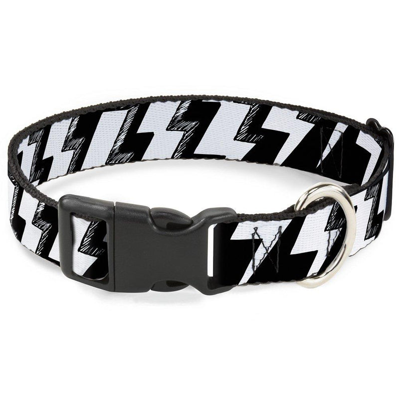 [Australia] - Buckle-Down Dog Collar Plastic Clip Lightning Bolts Sketch Navy White Available in Adjustable Sizes for Small Medium Large Dogs 1" Wide - Fits 11-17" Neck - Medium 