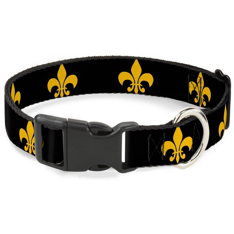 [Australia] - Buckle-Down Plastic Clip Collar - Fleur-de-Lis Black/Yellow - 1/2" Wide - Fits 9-15" Neck - Large 1.5" Wide - Fits 16-23" Neck - Medium 