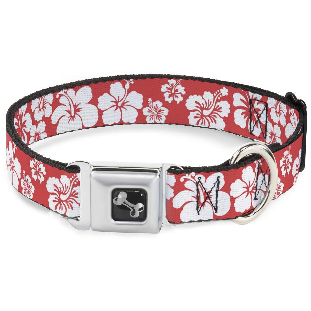 Buckle-Down Dog Collar Seatbelt Buckle Hibiscus Light Red White Available in Adjustable Sizes for Small Medium Large Dogs 1.5" Wide - Fits 18-32" Neck - Large - PawsPlanet Australia