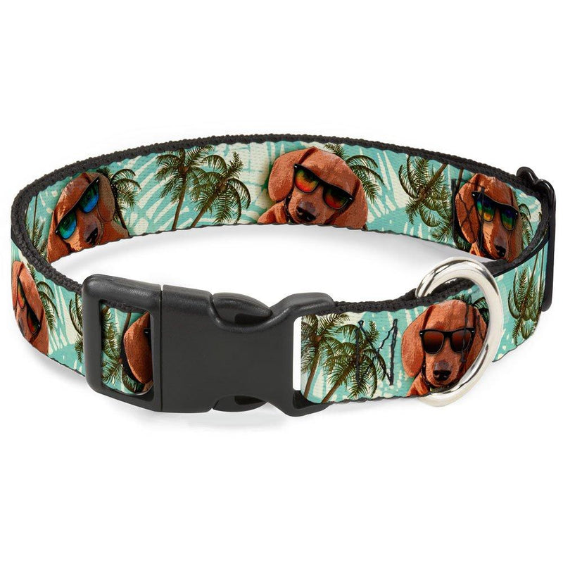 [Australia] - Buckle-Down Plastic Clip Collar - Dachshund in Shades w/Palm Trees - 1" Wide - Fits 9-15" Neck - Small 