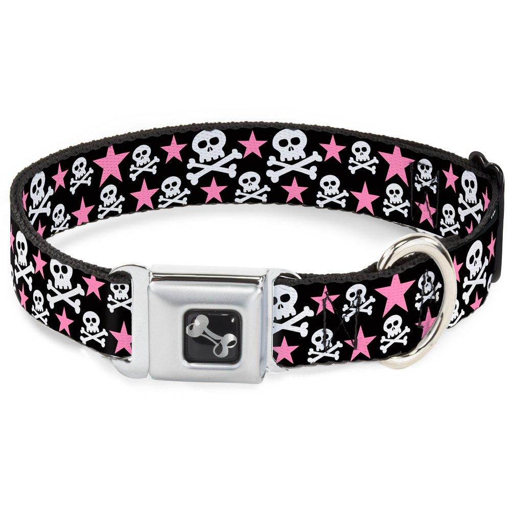 [Australia] - Buckle-Down Dog Collar Seatbelt Buckle Skulls Stars Black White Pink Available in Adjustable Sizes for Small Medium Large Dogs 