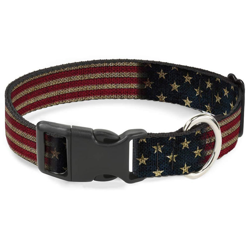 [Australia] - Buckle-Down Plastic Clip Collar - Vintage US Flag Stretch - 1.5" Wide - Fits 18-32" Neck - Large 