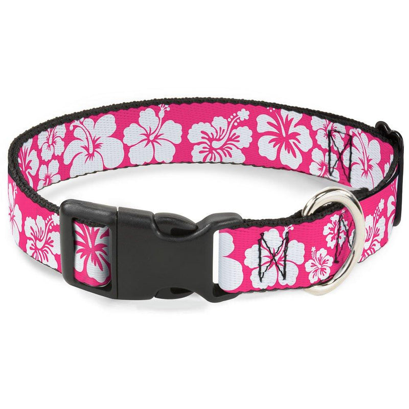 [Australia] - Buckle-Down Plastic Clip Collar - Hibiscus Neon Pink/White - 1/2" Wide - Fits 9-15" Neck - Large 1" Wide - Fits 9-15" Neck - Small 