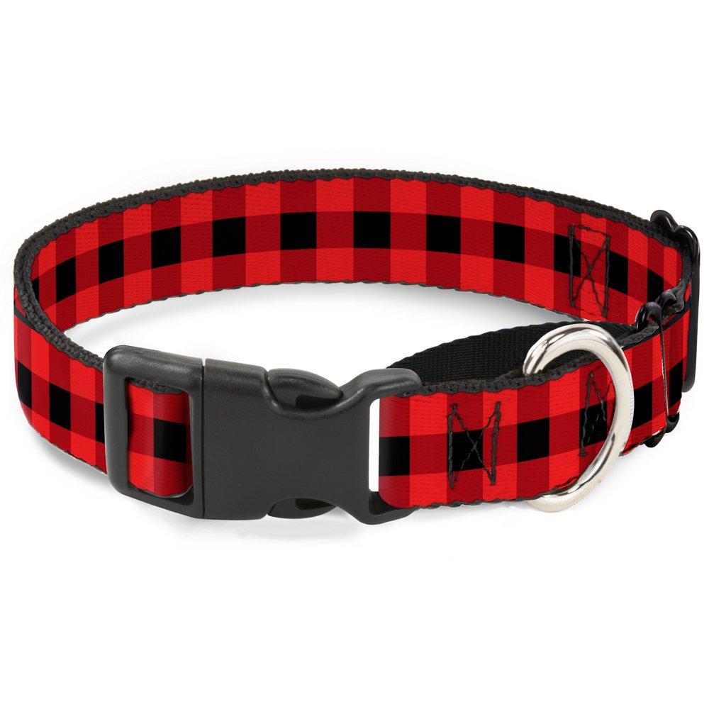 Buckle-Down Buffalo Plaid Black/Red Martingale Dog Collar 1" Wide - Fits 9-15" Neck - Small Multicolor - PawsPlanet Australia