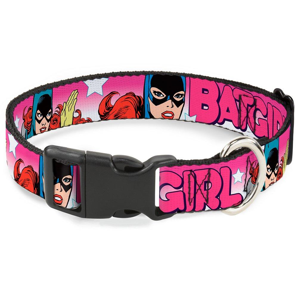 [Australia] - Buckle-Down Dog Collar Plastic Clip Batgirl Bubble Letters Stars Pink White Available In Adjustable Sizes For Small Medium Large Dogs 1.5" Wide - Fits 13-18" Neck - Small 