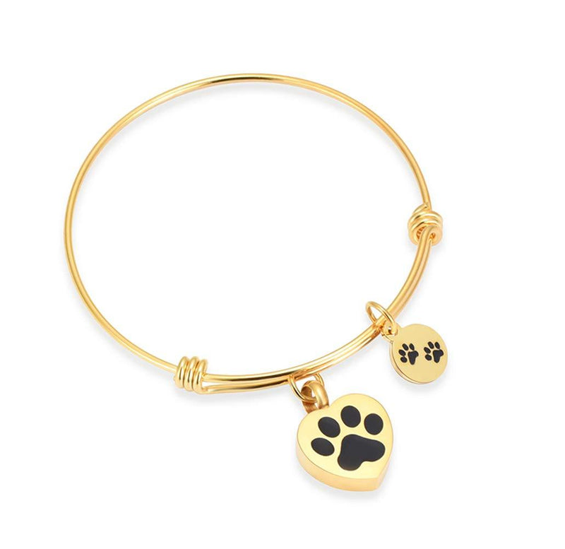 [Australia] - Alway in My Heart Expandable cuffCremation Bracelet for Ashes Dog Cat Paw Prints Pet Memorial Urn Jewelry gold-2 