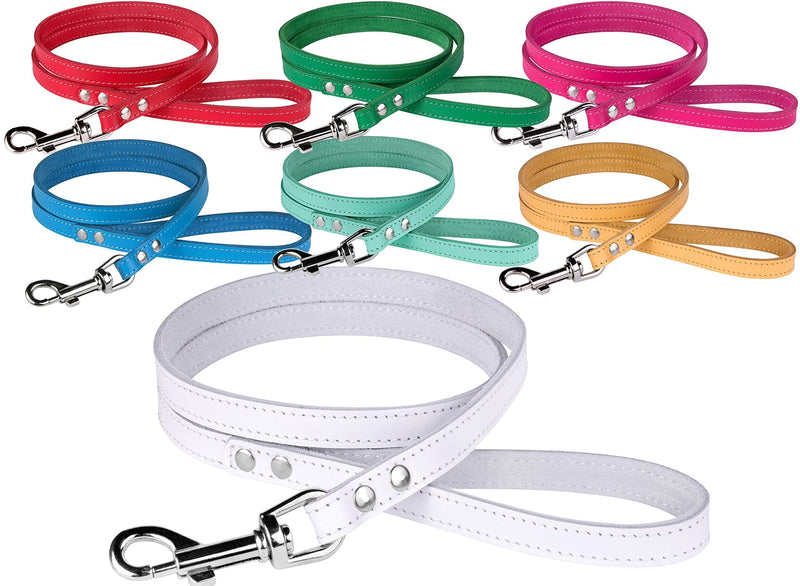 [Australia] - BronzeDog Leather Dog Leash 4ft, Heavy Duty Training Leather Dog Lead Puppy Leash Small Medium Large White Pink Red Blue Green Yellow Turquoise S 4 ft 