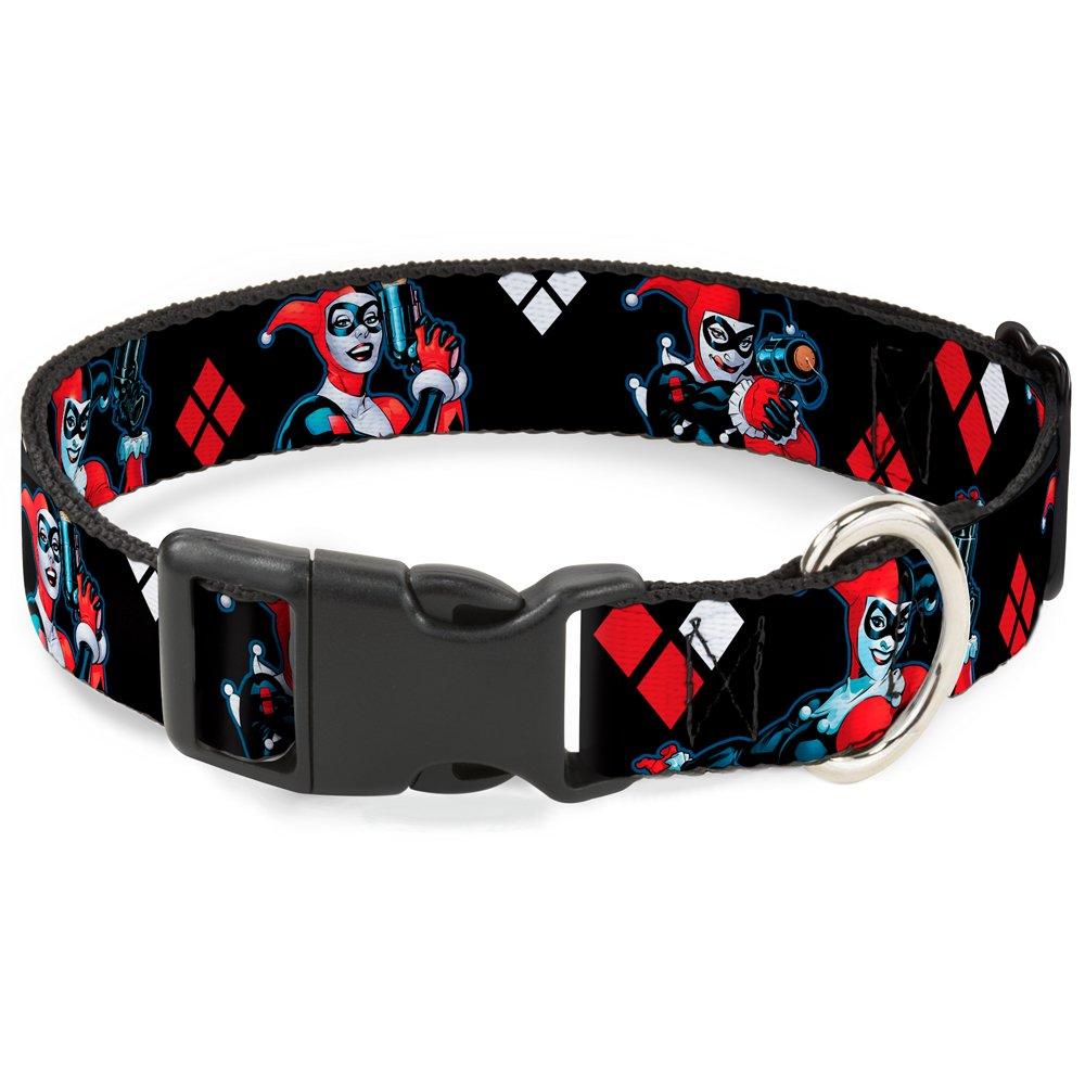 [Australia] - Plastic Clip Collar - Harley Quinn Shooting Poses Diamonds Black Red White - Large 15-26" 