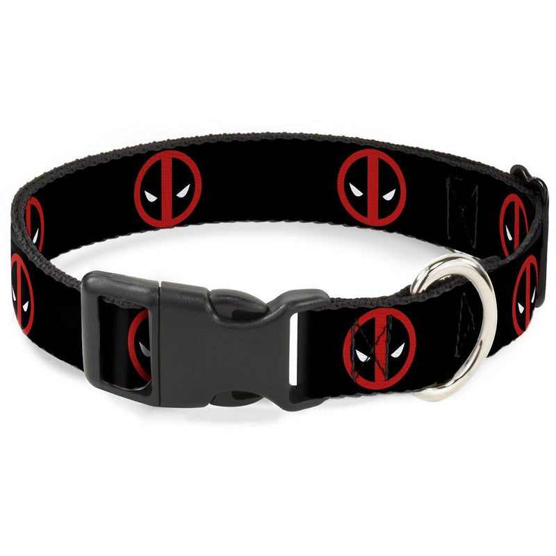 [Australia] - Buckle-Down Deadpool Logo Black/Red/White Breakaway Cat Collar, 1/2" x 9-15"/Large 1/2" Wide - Fits 8-12" Neck - Medium 