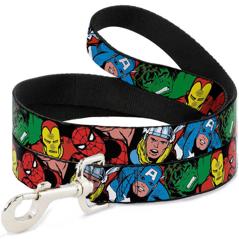 [Australia] - Buckle-Down Dog Leash 5 Marvel Characters Black Available in Different Lengths and Widths for Small Medium Large Dogs and Cats 6 Feet Long - 1" Wide 