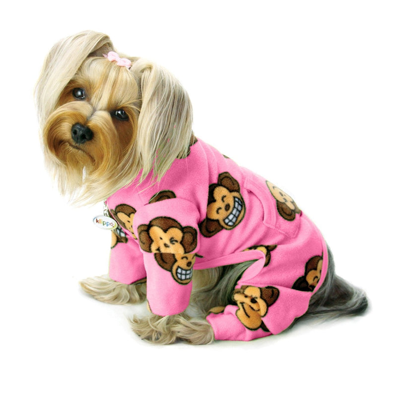 Klippo Silly Monkey Fleece Turtleneck Pajamas/Bodysuit/Loungewear/Coverall - Pink - X-SMALL - PawsPlanet Australia