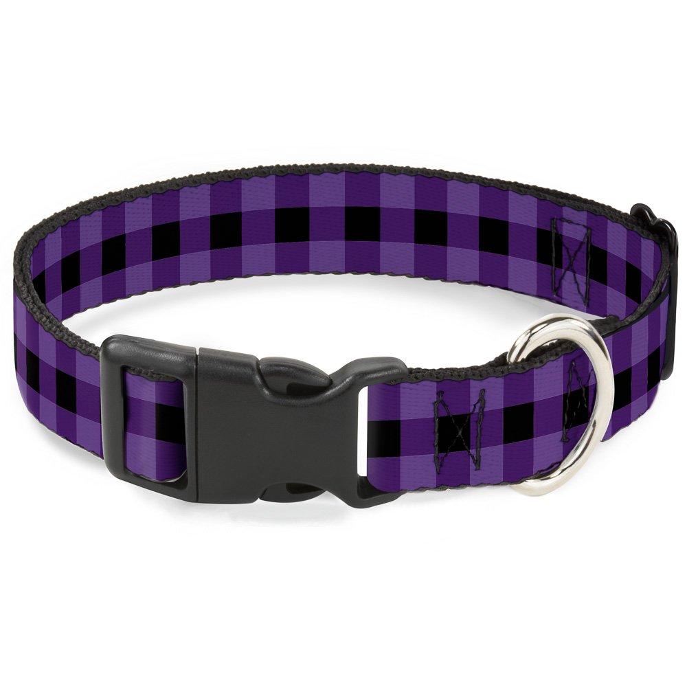 [Australia] - Buckle-Down Plastic Clip Collar - Buffalo Plaid Black/Purple - 1/2" Wide - Fits 9-15" Neck - Large 1" Wide - Fits 15-26" Neck - Large 