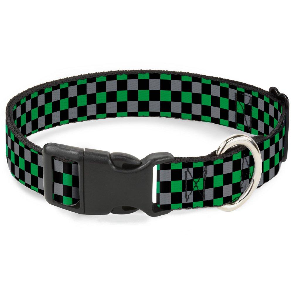 [Australia] - Buckle-Down Dog Collar Plastic Clip Mini Checker Black Gray 3 Green Available in Adjustable Sizes for Small Medium Large Dogs 1" Wide - Fits 15-26" Neck - Large 