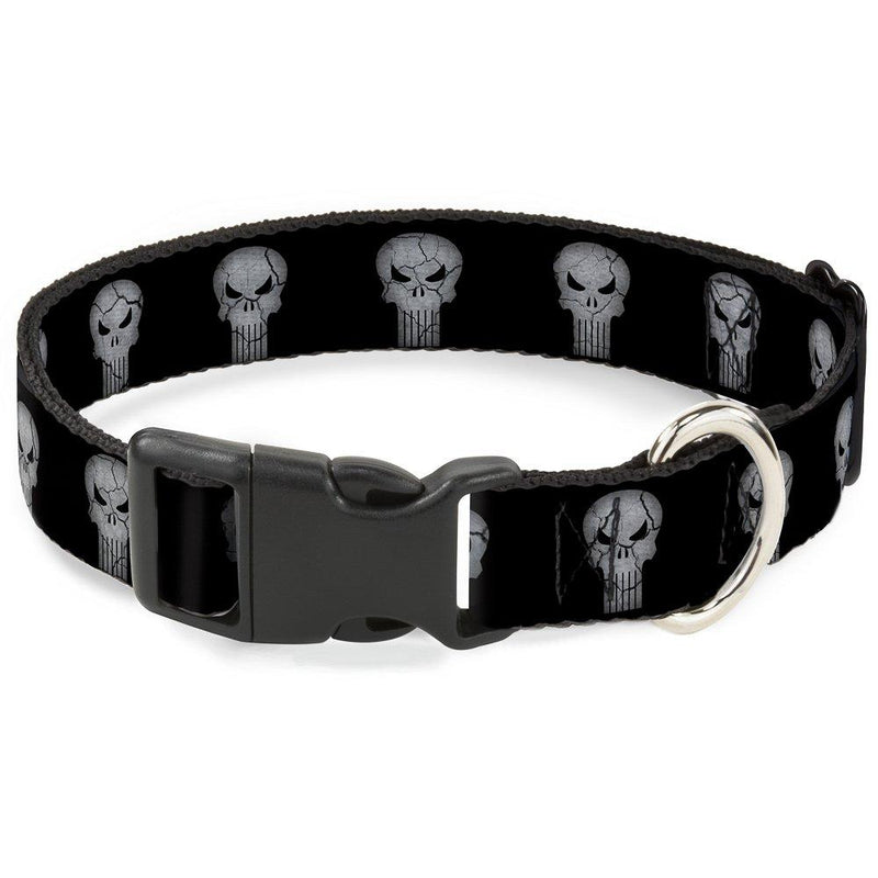 [Australia] - Buckle-Down Dog Collar Plastic Clip Stone Punisher Logo4 Black Gray Available in Adjustable Sizes for Small Medium Large Dogs 1" Wide - Fits 9-15" Neck - Small 