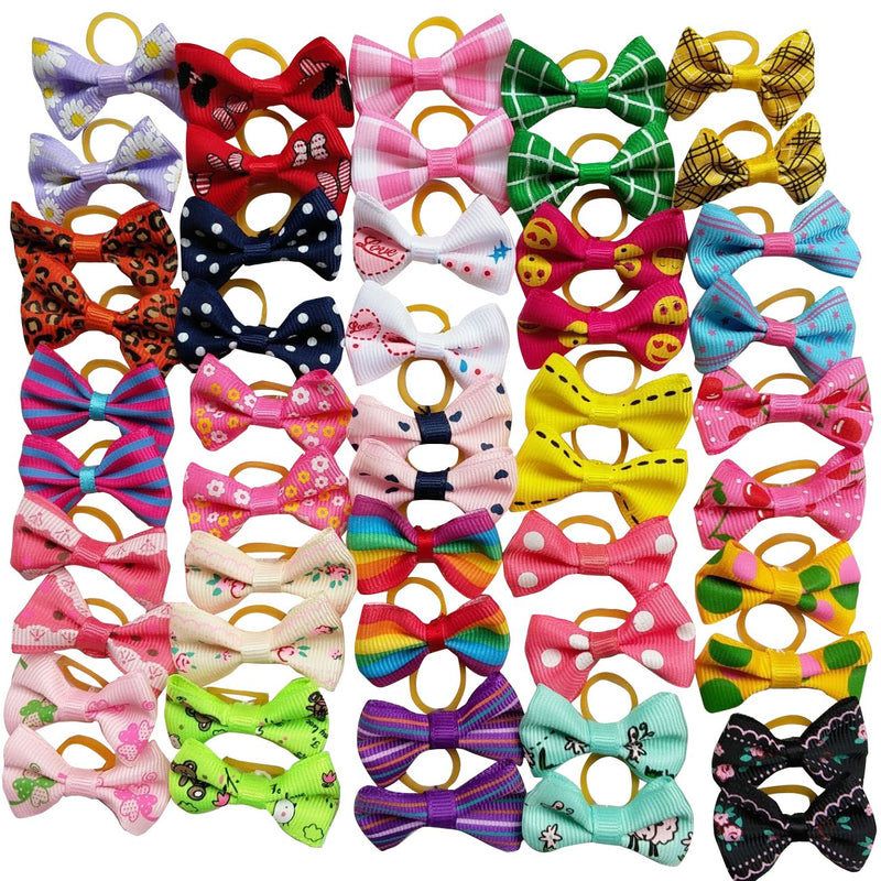 Chenkou Craft 50pcs/25pairs Puppy Yorkie Dog Hair Bows with Rubber Band Pet Grooming Products Mix Colors Varies Patterns Pet Hair Bows Dog Accessories - PawsPlanet Australia