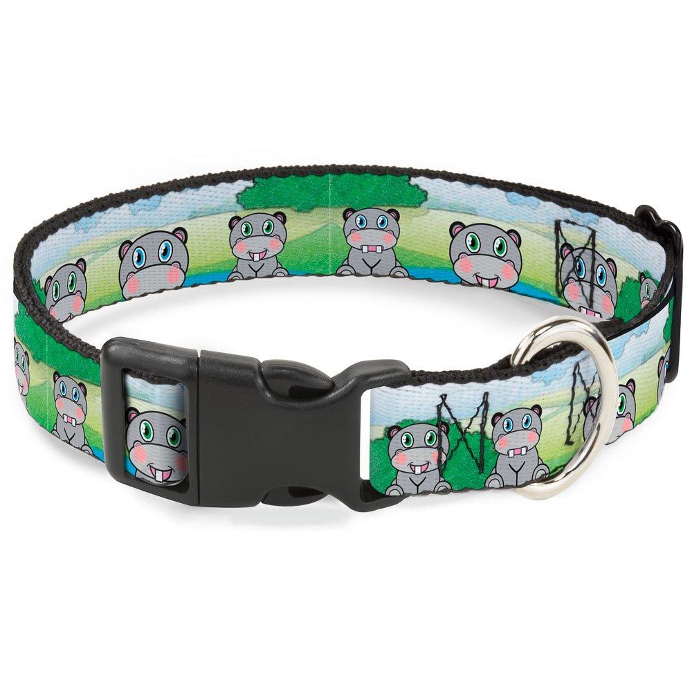 [Australia] - Buckle-Down Dog Collar Plastic Clip Hippo Cartoon Available in Adjustable Sizes for Small Medium Large Dogs 1" Wide - Fits 15-26" Neck - Large 