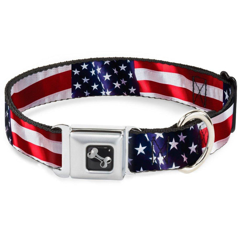 [Australia] - Buckle-Down Seatbelt Buckle Dog Collar - American Flag Vivid CLOSE-UP - 1" Wide - Fits 15-26" Neck - Large 