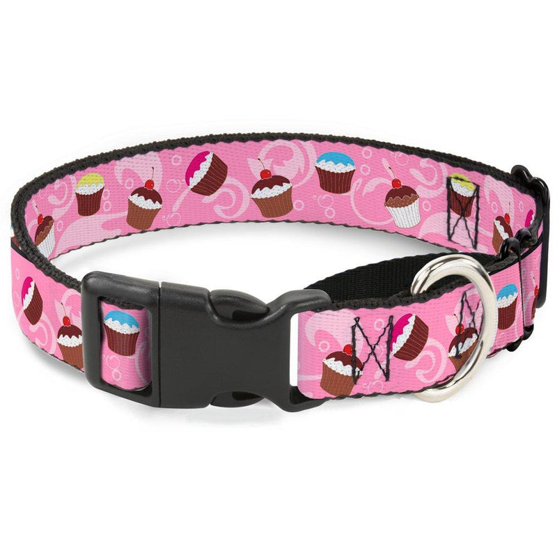 [Australia] - Buckle-Down Cupcake Swirls Pink/Multi Color Martingale Dog Collar 1" Wide - Fits 15-26" Neck - Large Multicolor 