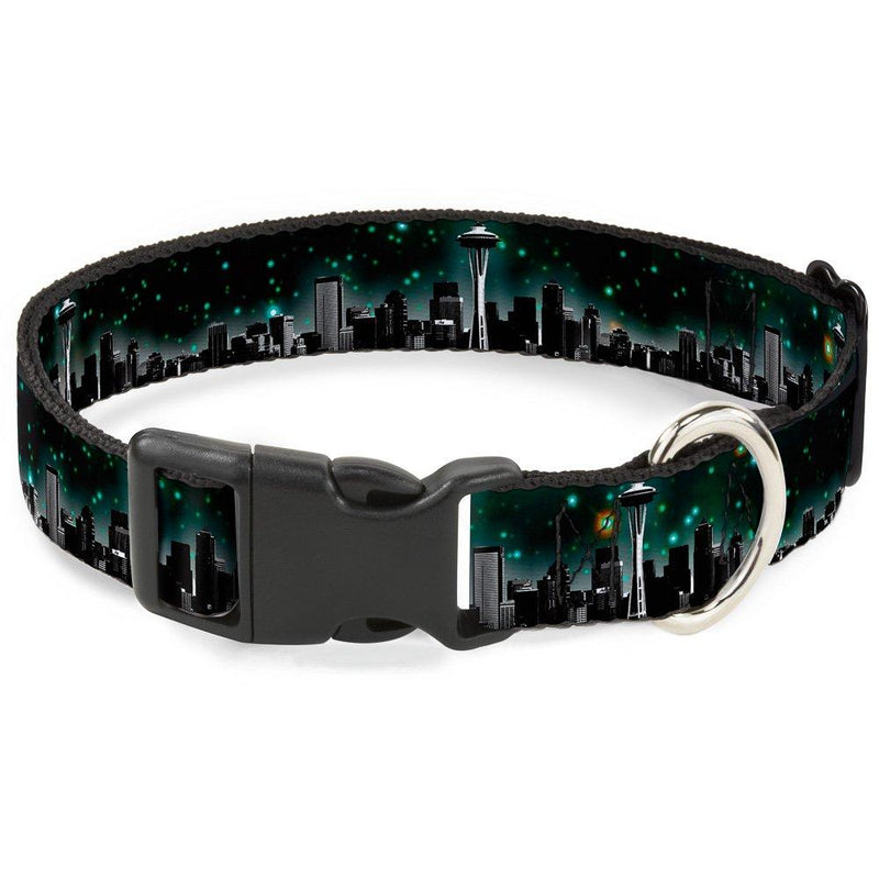 [Australia] - Buckle-Down Plastic Clip Collar - Seattle Vivid Skyline/Space Dust - 1/2" Wide - Fits 6-9" Neck - Small 