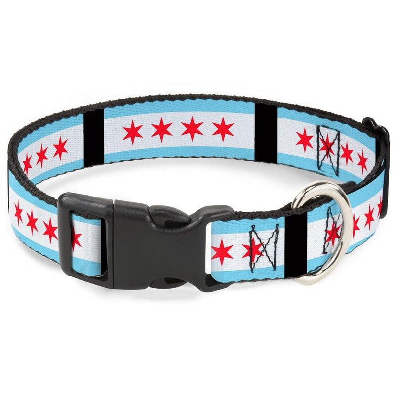 [Australia] - Buckle-Down Plastic Clip Collar - Chicago Flags/Black - 1" Wide - Fits 15-26" Neck - Large 