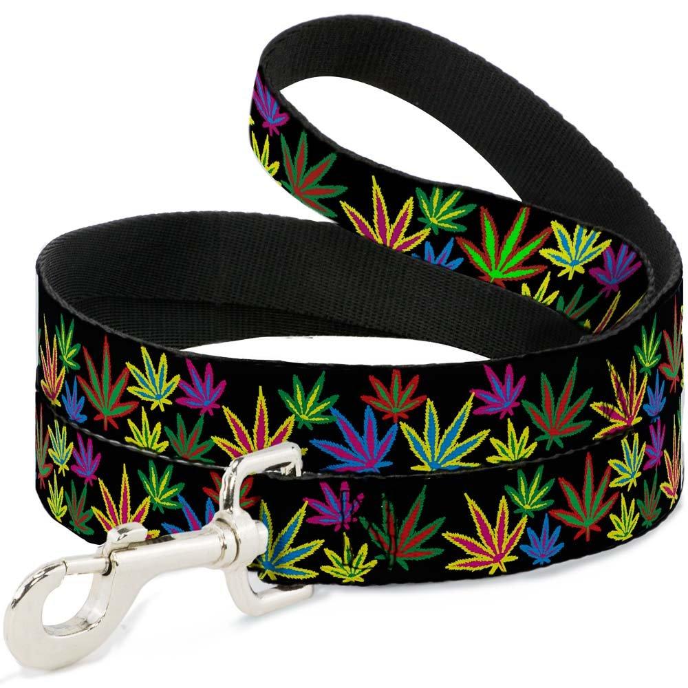 [Australia] - Buckle-Down Pet Leash - Multi Marijuana Leaves Black/Multi Color, Multicolor, 4 Feet Long - 1" Wide (DL-W31342) 