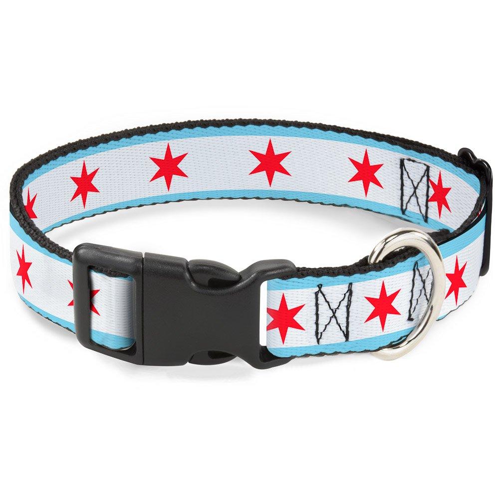 [Australia] - Buckle-Down Plastic Clip Collar - Chicago Flag - 1" Wide - Fits 15-26" Neck - Large 