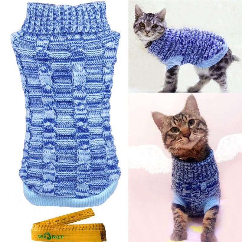 Wiz BBQT Casual Elegant Cat Dog Pet Sweater Turtleneck Knitted Knitwear Outerwear with Collar for Dogs & Cats Pets XS Blue - PawsPlanet Australia