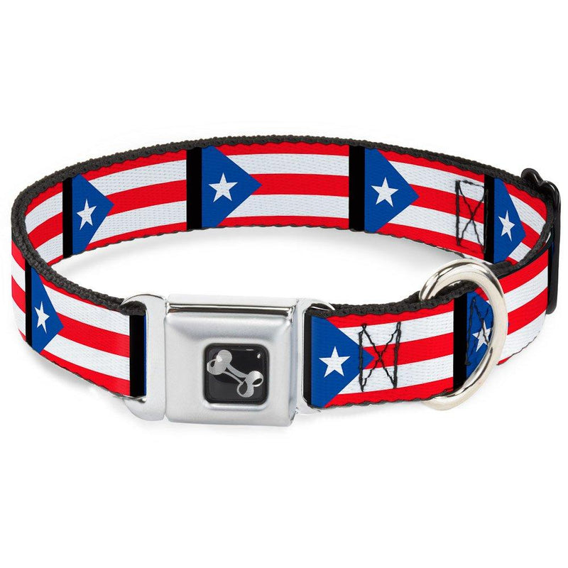 [Australia] - Buckle-Down Seatbelt Buckle Dog Collar - Puerto Rico Flag Repeat/Black Large 