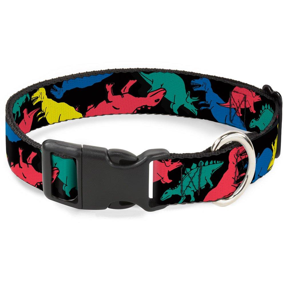 [Australia] - Buckle-Down Dog Collar Plastic Clip Dinosaurs Black Multi Color Available in Adjustable Sizes for Small Medium Large Dogs 1" Wide - Fits 9-15" Neck - Small 