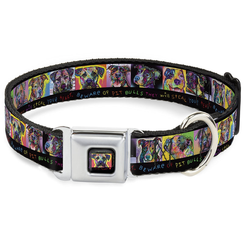 [Australia] - Dog Collar Seatbelt Buckle Pitbulls Beware of Pitbulls They Will Steal Your Heart Black 16 to 23 Inches 1.5 Inch Wide 