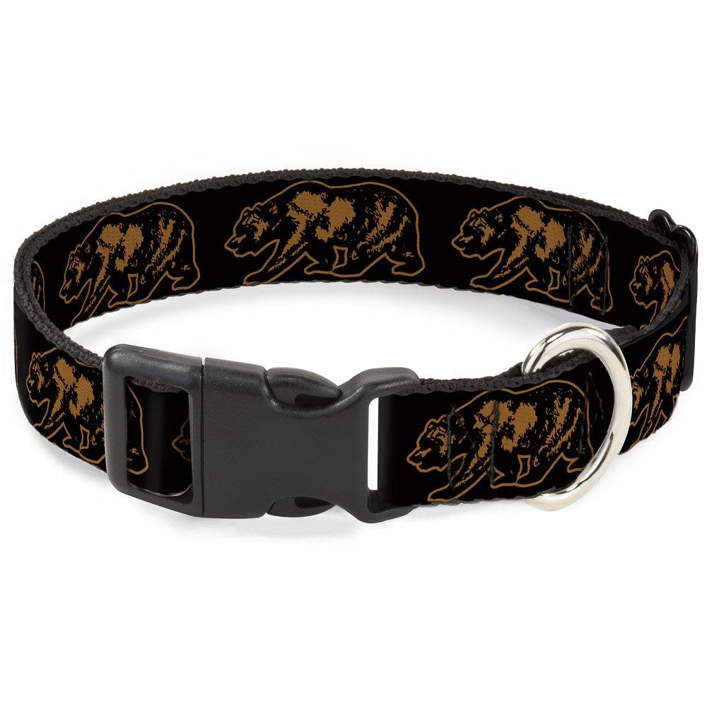 [Australia] - Buckle-Down Plastic Clip Collar - California Grizzly Bear Outline Black/Brown - 1.5" Wide - Fits 18-32" Neck - Large 