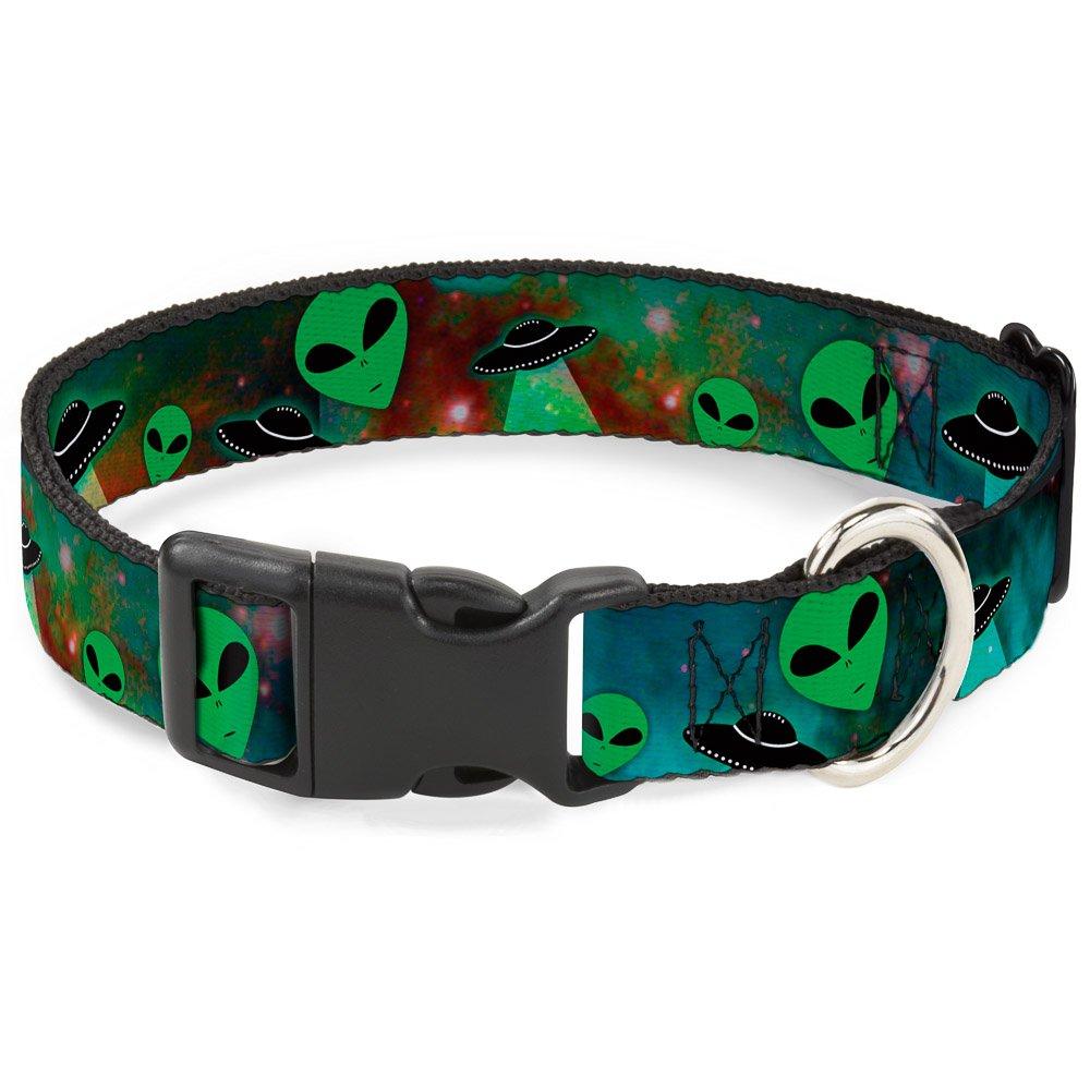 [Australia] - Buckle-Down PC-W30163-WL Aliens & Ufo's Galaxy/Green/Black/White Plastic Clip Collar, Wide Large/18-32" 