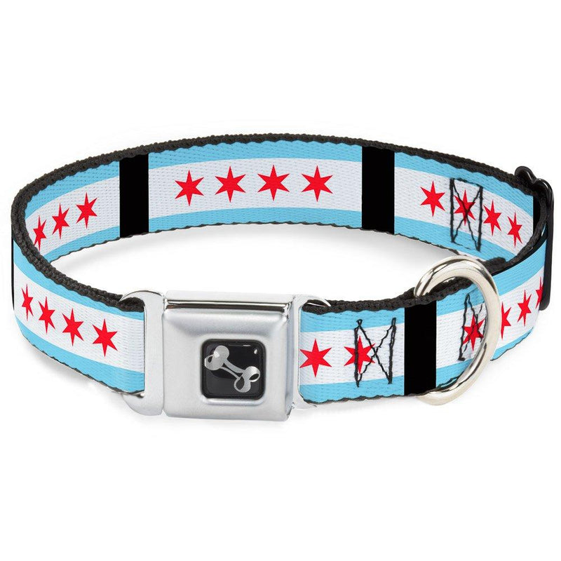 [Australia] - Buckle-Down Seatbelt Buckle Dog Collar - Chicago Flags/Black l 