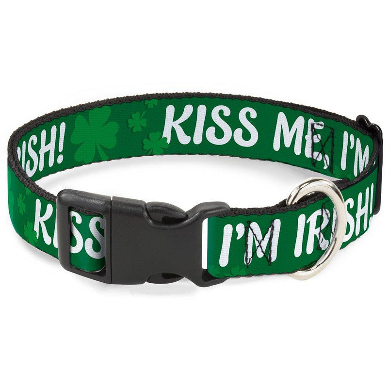 [Australia] - Buckle-Down Dog Collar Plastic Clip Kiss Me Im Irish Clovers Green White Available In Adjustable Sizes For Small Medium Large Dogs 1" Wide - Fits 11-17" Neck - Medium 