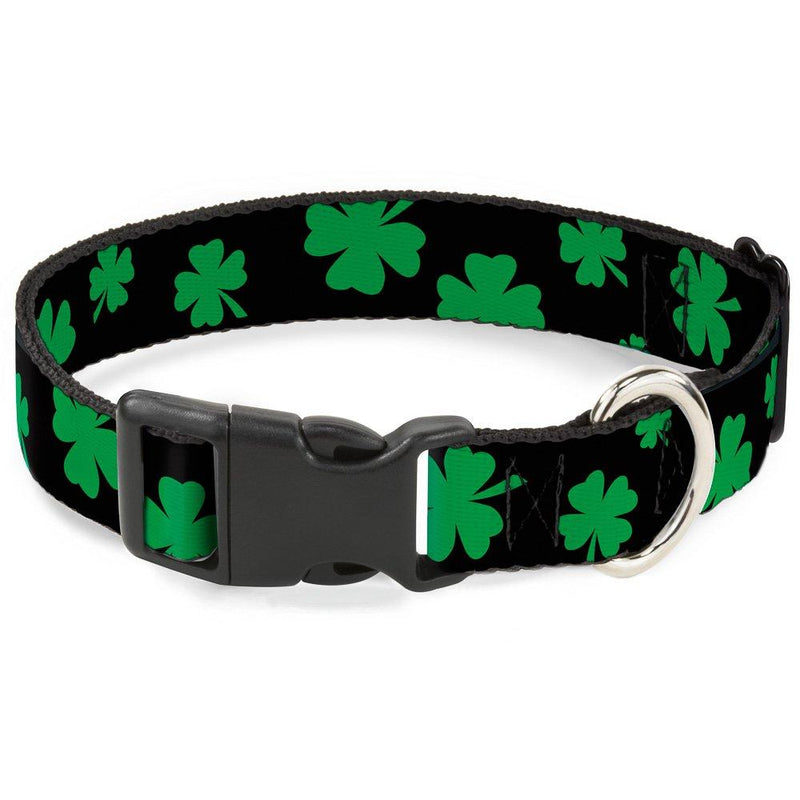 [Australia] - Buckle-Down Dog Collar Plastic Clip St Pats Clovers Scattered2 Black Green Available in Adjustable Sizes for Small Medium Large Dogs 1/2" Wide - Fits 6-9" Neck - Small 