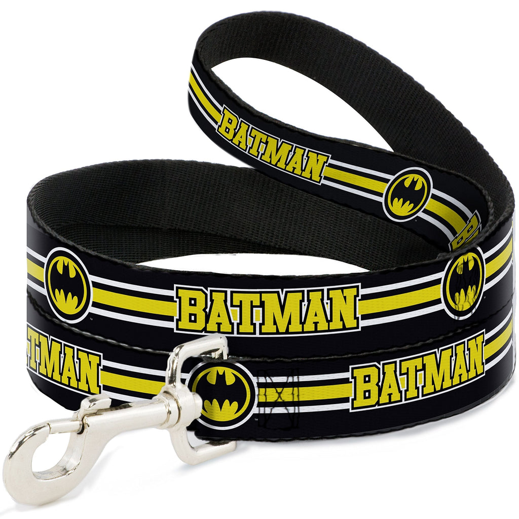 [Australia] - Buckle-Down Dog Leash Batman Bat Signal Triple Stripe Black White Yellow 4 Feet Long 0.5 Inch Wide 6 Feet Long - 1" Wide 