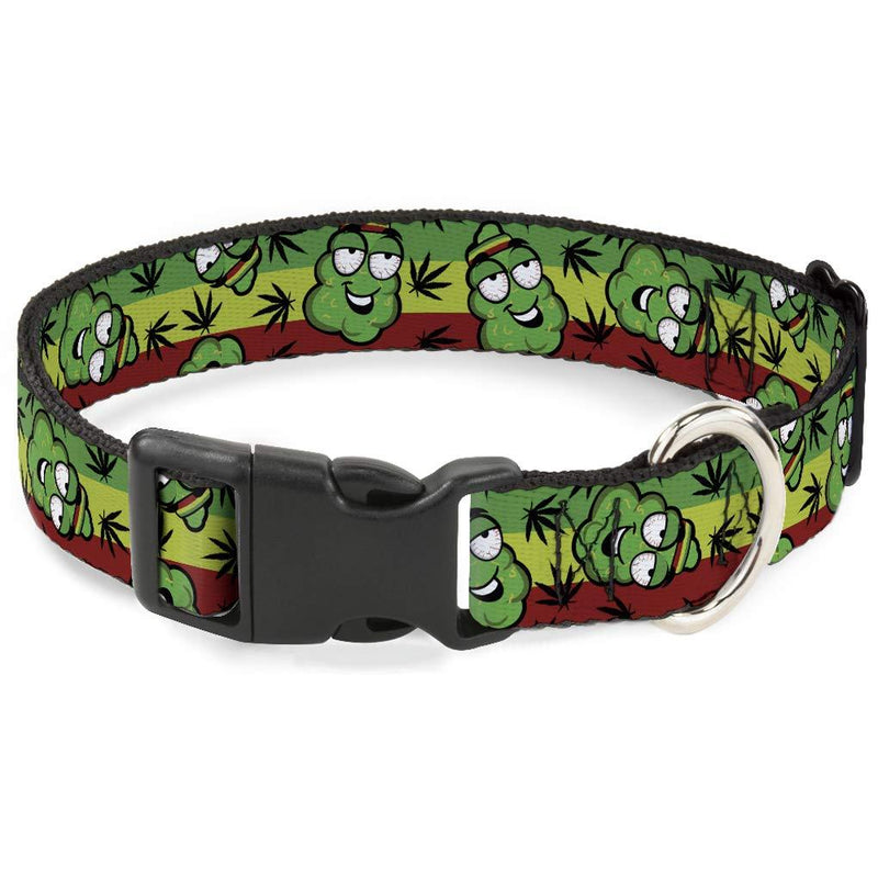 [Australia] - Plastic Clip Collar - Marijuana Nugs Leaves Cartoon Rasta Black - Narrow-Small 6-9" 