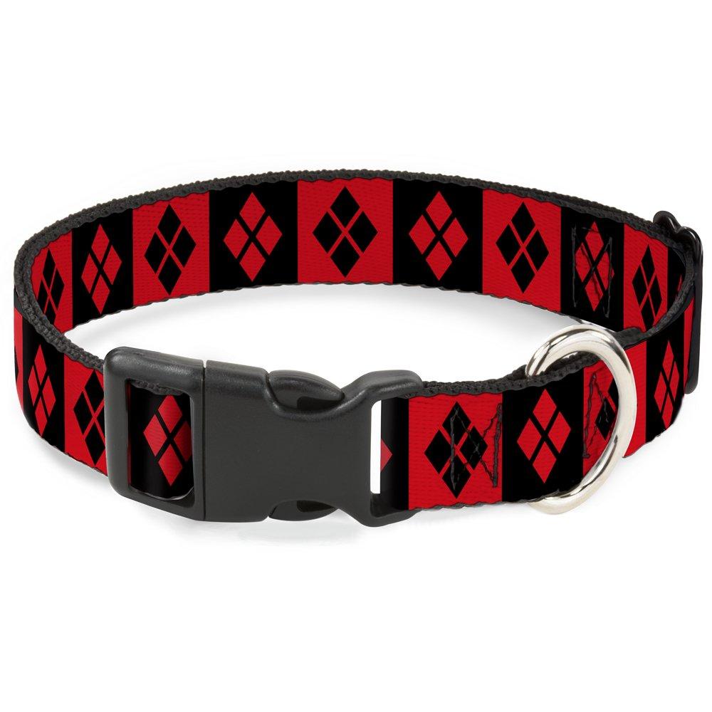 [Australia] - Buckle-Down Plastic Clip Collar - Harley Quinn Diamond Blocks Red/Black Black/Red  - 1.5" Wide - Fits 13-18" Neck - Small 