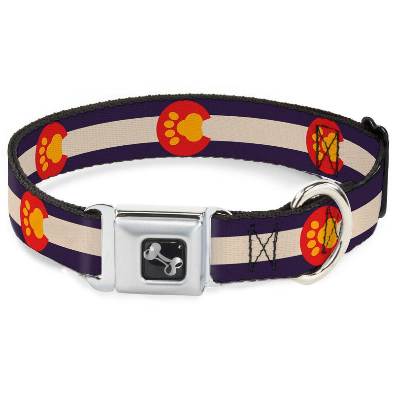 [Australia] - Buckle-Down Seatbelt Buckle Dog Collar - Colorado Flag/Paw Print - 1" Wide - Fits 9-15" Neck - Small 