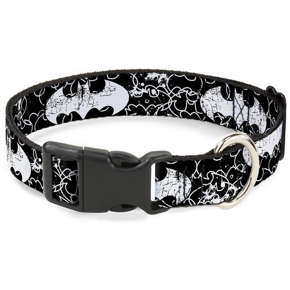 [Australia] - Buckle-Down Dog Collar Plastic Clip Batman Outlines Black White Available in Adjustable Sizes for Small Medium Large Dogs 1/2" Wide - Fits 8-12" Neck - Medium 