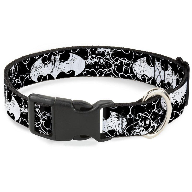 [Australia] - Buckle-Down Dog Collar Plastic Clip Batman Outlines Black White Available in Adjustable Sizes for Small Medium Large Dogs 1/2" Wide - Fits 8-12" Neck - Medium 