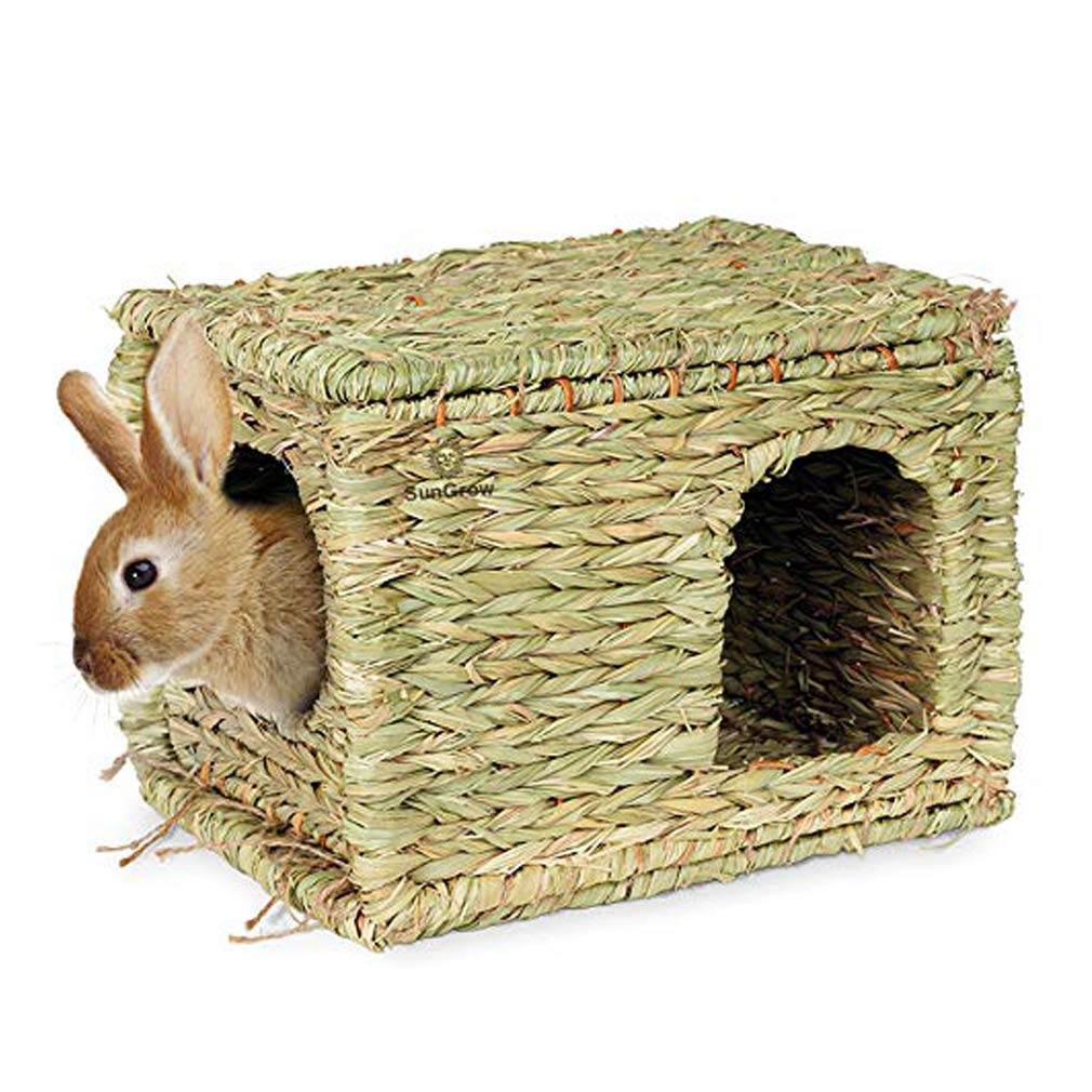 [Australia] - SunGrow Grass House, 11.8x7.8x9 Inches, Folding Woven Hut for Laying or Sleeping, Edible Chew Home, Multi-Utility Toy for Small Animals, Non-Toxic, Provides Comfort, Warmth and Security 