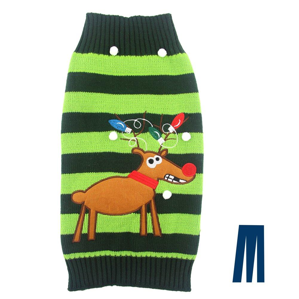 Mikayoo pet Sweater Small Dog/cat,Ugly Sweater,Color Horizontal Stripes,Christmas Holiday Xmas, Elk Series, Reindeer Series S Green - PawsPlanet Australia