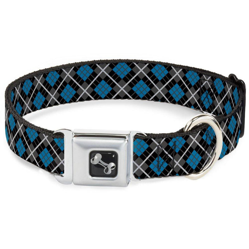 [Australia] - Buckle-Down Seatbelt Buckle Dog Collar - Argyle Black/Gray/Turquoise - 1.5" Wide - Fits 18-32" Neck - Large 