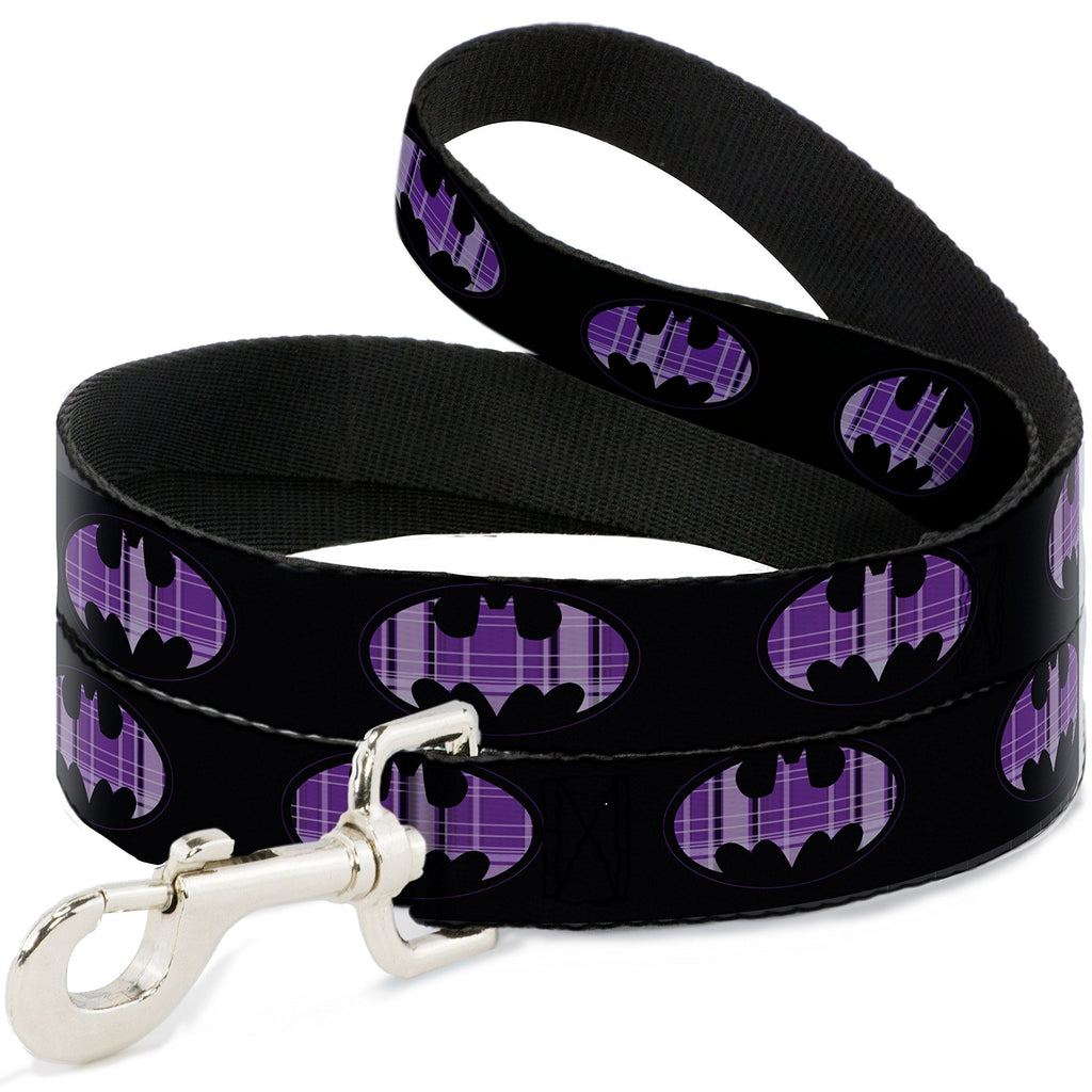 [Australia] - Dog Leash Batman Signal Black Purple Plaid 6 Feet Long - 1" Wide 