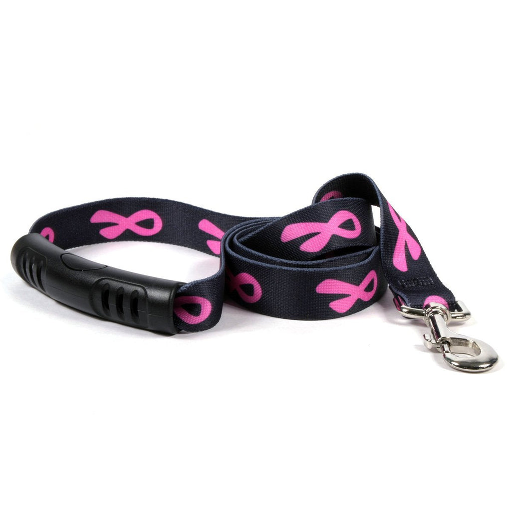 [Australia] - Yellow Dog Design Breast Cancer Black EZ-Grip Dog Leash with Comfort Handle 1" x 60" (5 feet) Long 