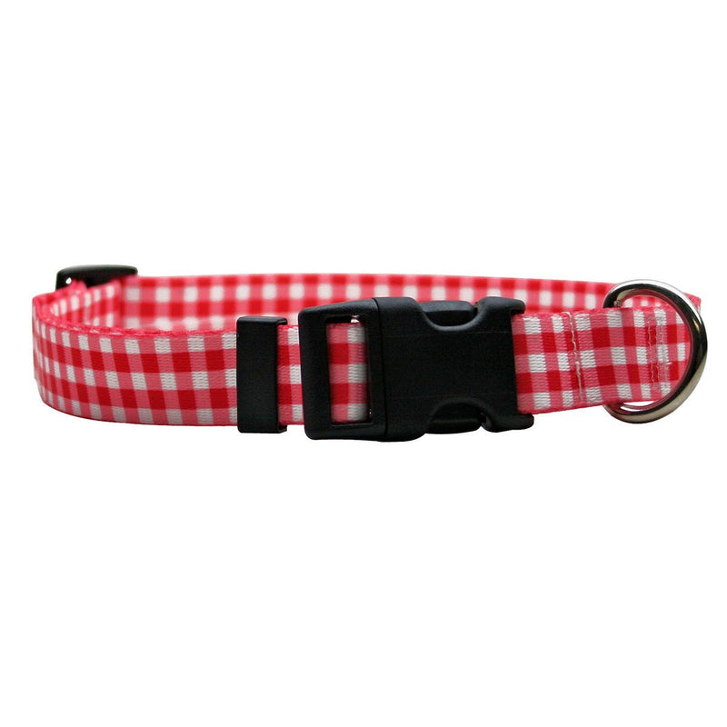 [Australia] - Yellow Dog Design Gingham Red Dog Collar 3/8" Wide and Small 10" - 14" 