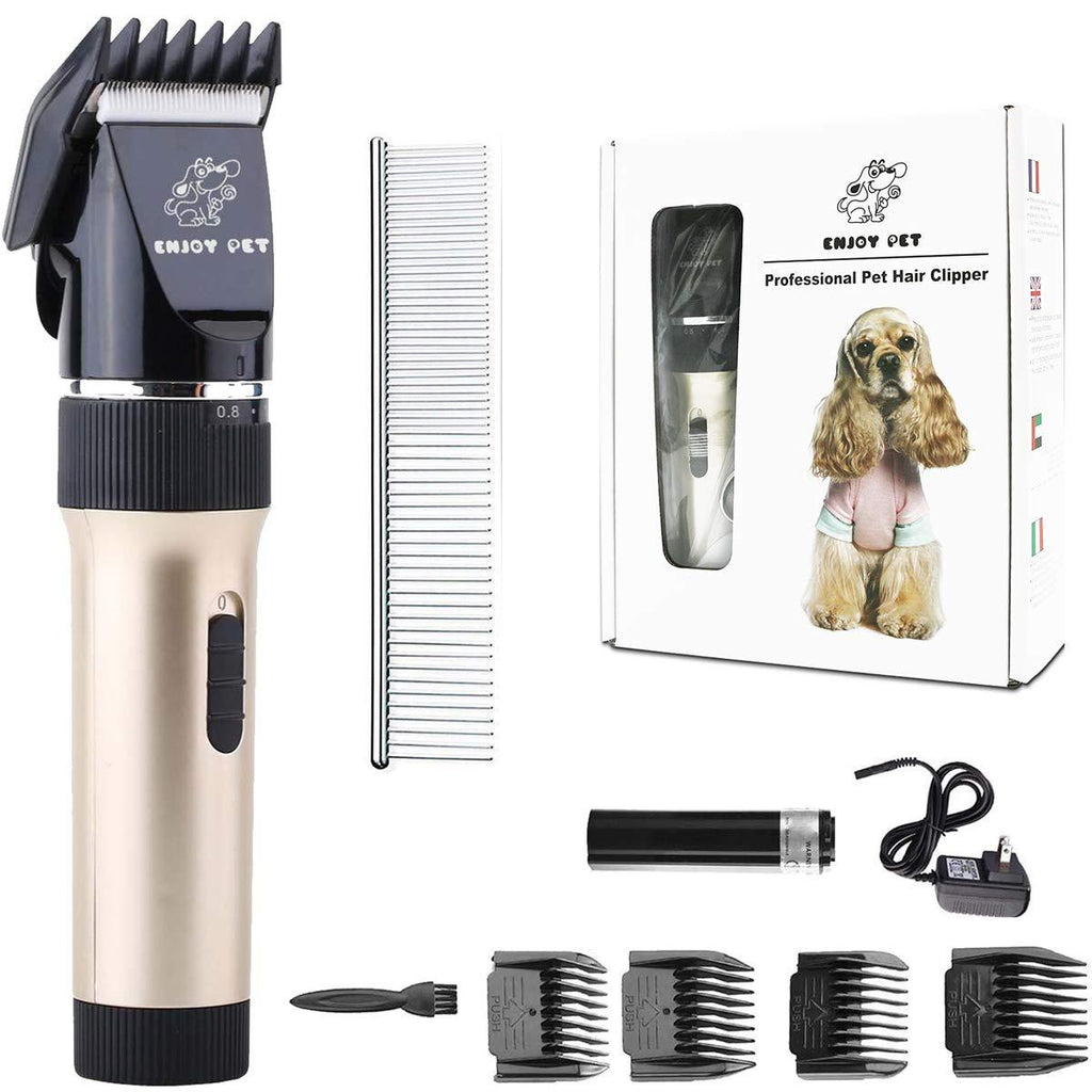 [Australia] - ENJOY PET Dog Clippers Cat Shaver, Professional Hair Grooming Clippers Detachable Blades Cordless Rechargeable with Guards, Combs for Dog Cat Small Animal, Quiet Animal Horse Clippers (Gold) 