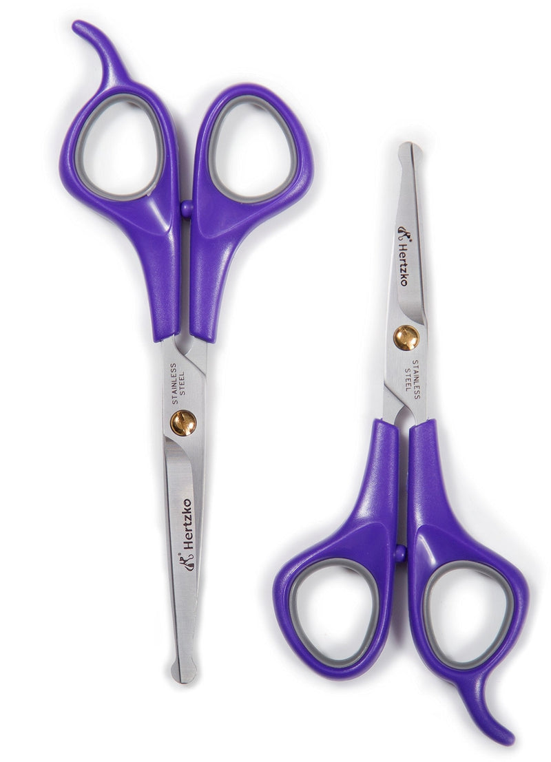 Pet Grooming Scissors Set With Safety Round Tip by Hertzko - Includes Serrated Blade Scissors for Facial Hair Trimming + Regular Shears for Body Fur Trimming - Suitable for Dogs, Cats, and Rabbits - PawsPlanet Australia