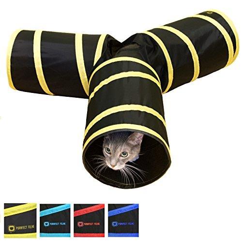 Purrfect Feline Tunnel of Fun, Collapsible 3-Way Cat Tunnel Toy with Crinkle ys/m Yellow - PawsPlanet Australia